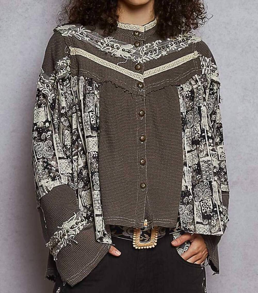 NEW POL high neck thermal top in charcoal